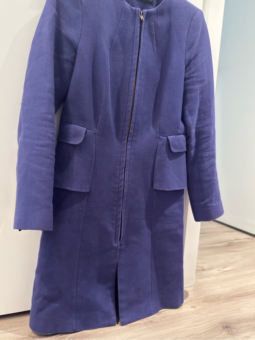 Zara Women's Deep Purple Long Zip-Front Trench Coat